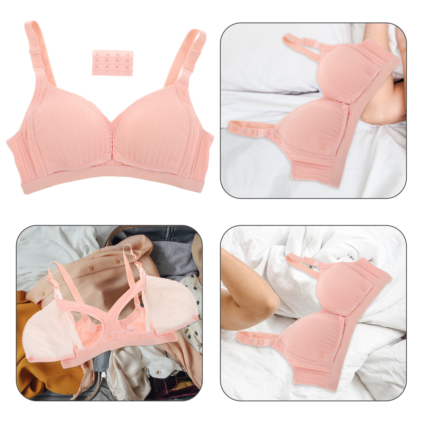Nursing Bra Clip - Kablosuz Emzirme Sütyeni Pembe Nervürlü İnce